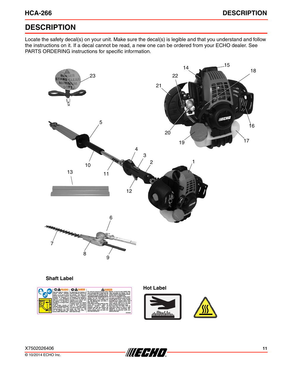 Description, Hca-266 description | Echo HCA-266 User Manual | Page 11 / 40