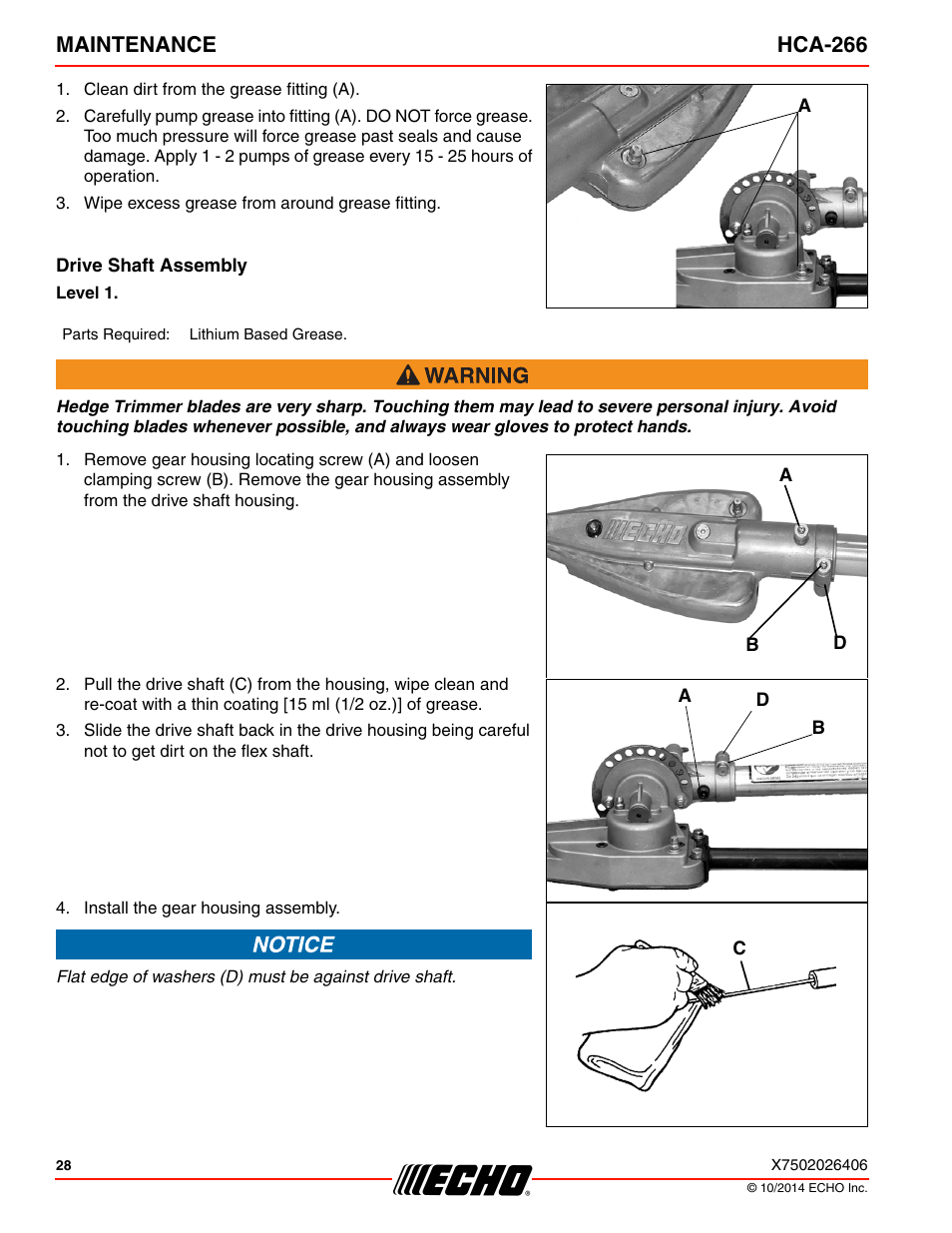 Maintenance hca-266 | Echo HCA-266 User Manual | Page 28 / 40