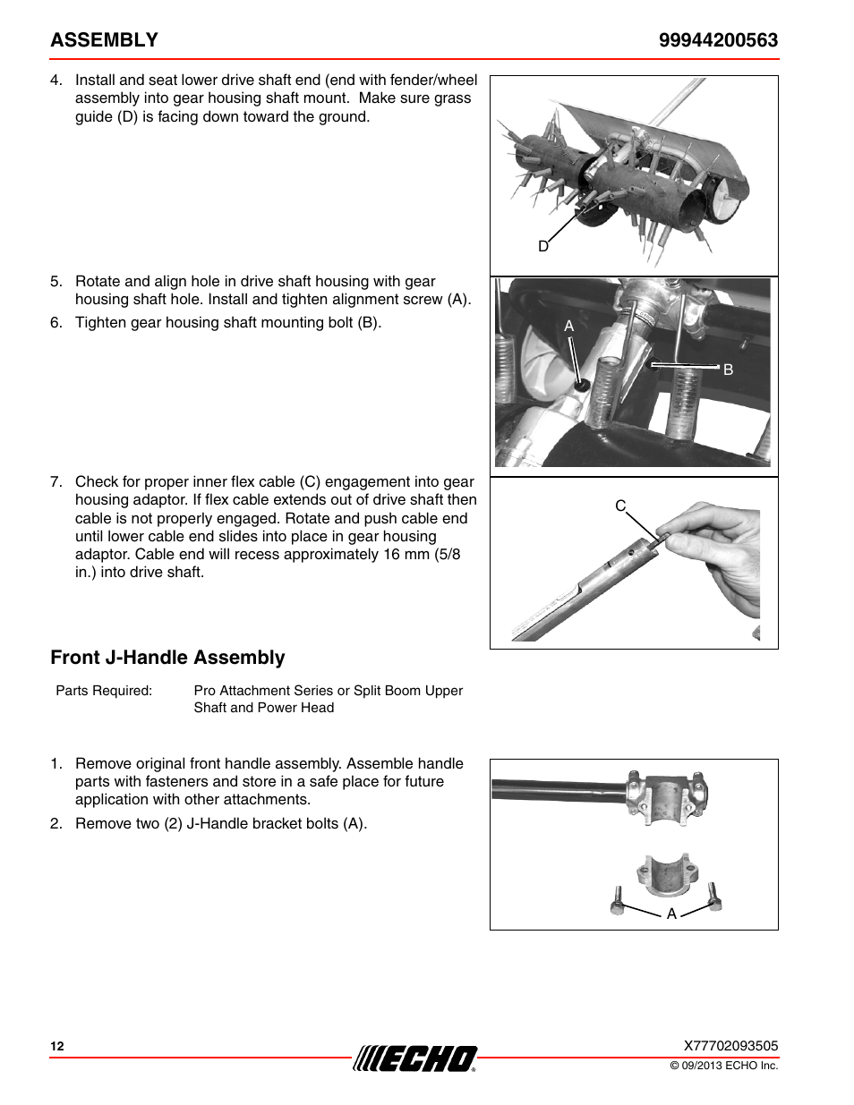 Front j-handle assembly | Echo 99944200563 User Manual | Page 12 / 24