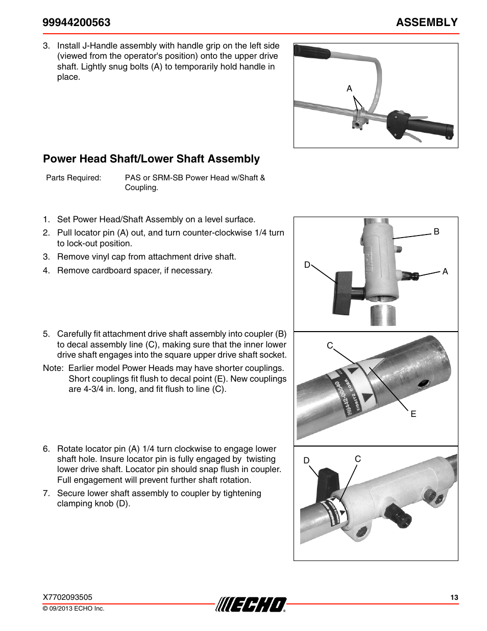 Power head shaft/lower shaft assembly | Echo 99944200563 User Manual | Page 13 / 24