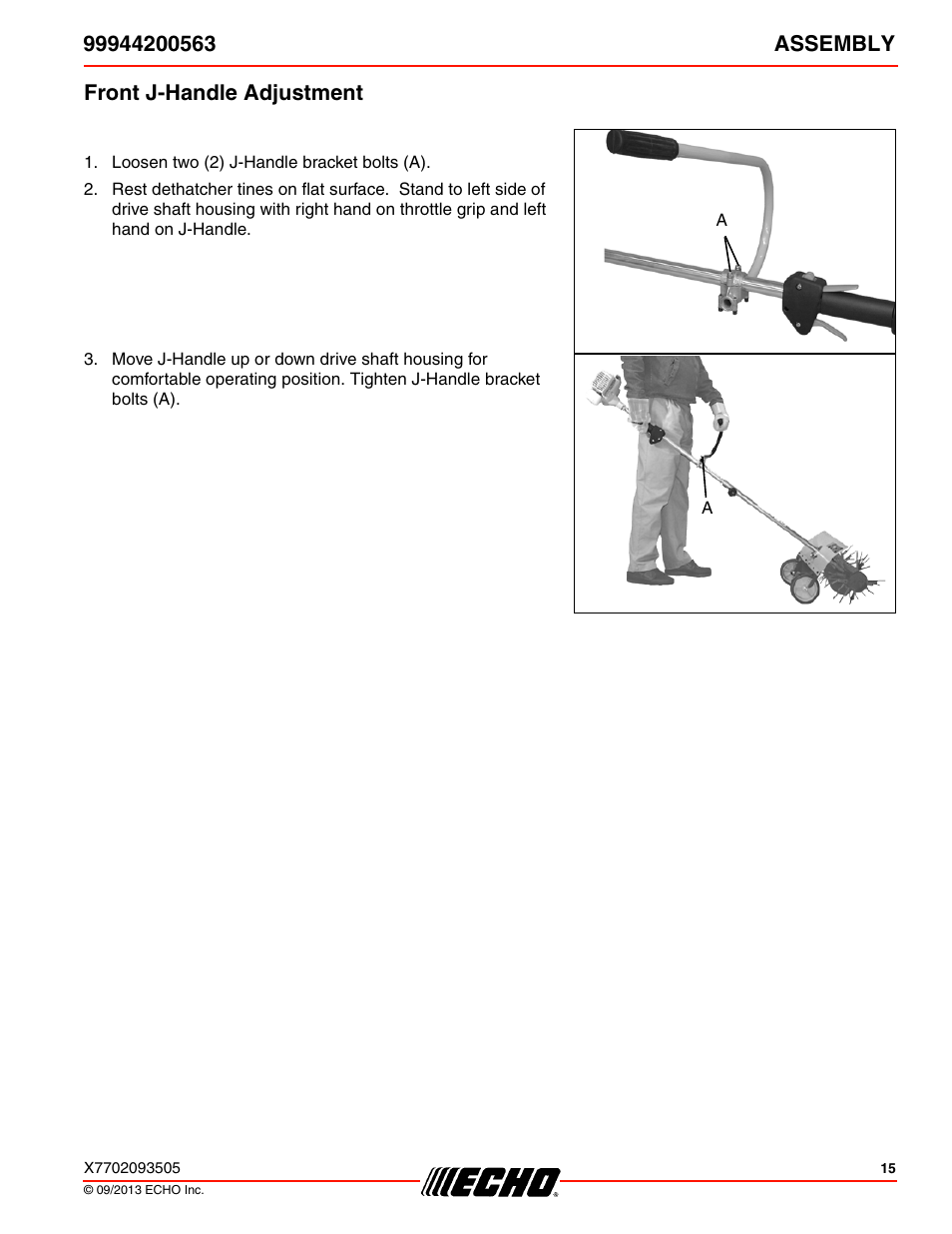 Front j-handle adjustment | Echo 99944200563 User Manual | Page 15 / 24