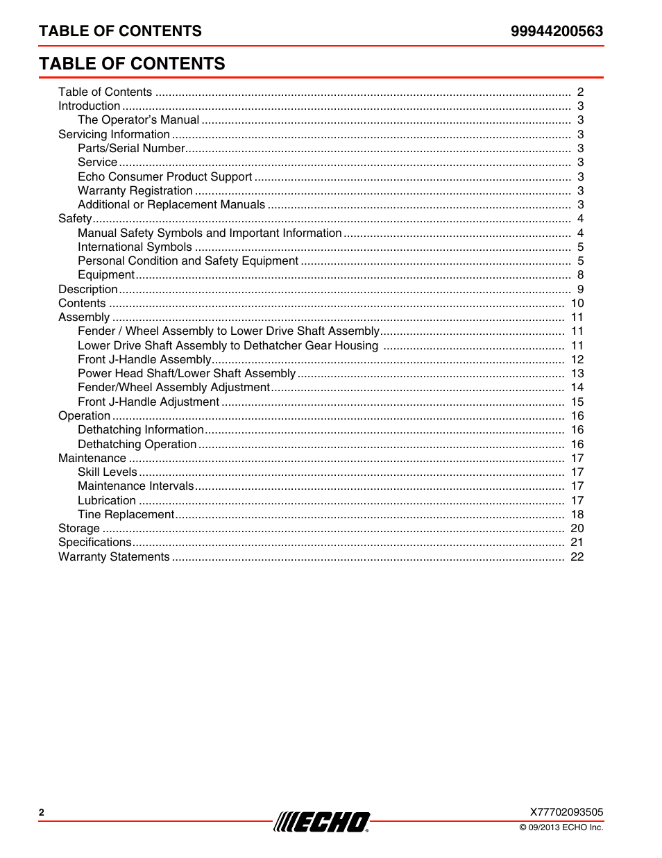 Echo 99944200563 User Manual | Page 2 / 24