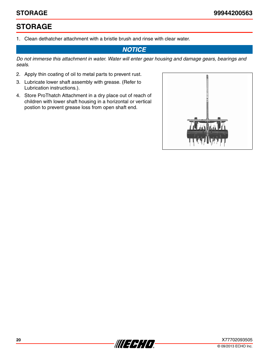 Storage | Echo 99944200563 User Manual | Page 20 / 24