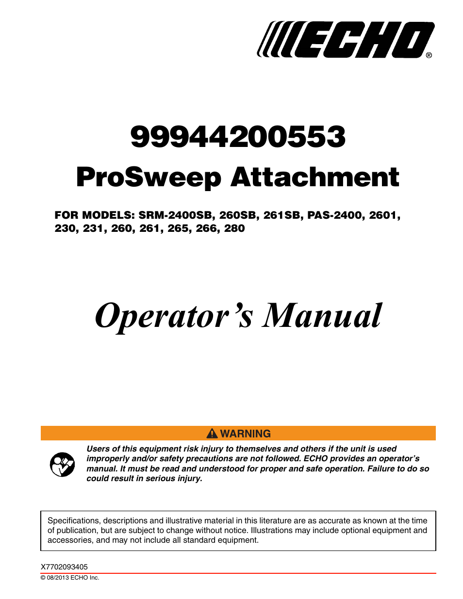 Echo 99944200553 User Manual | 24 pages