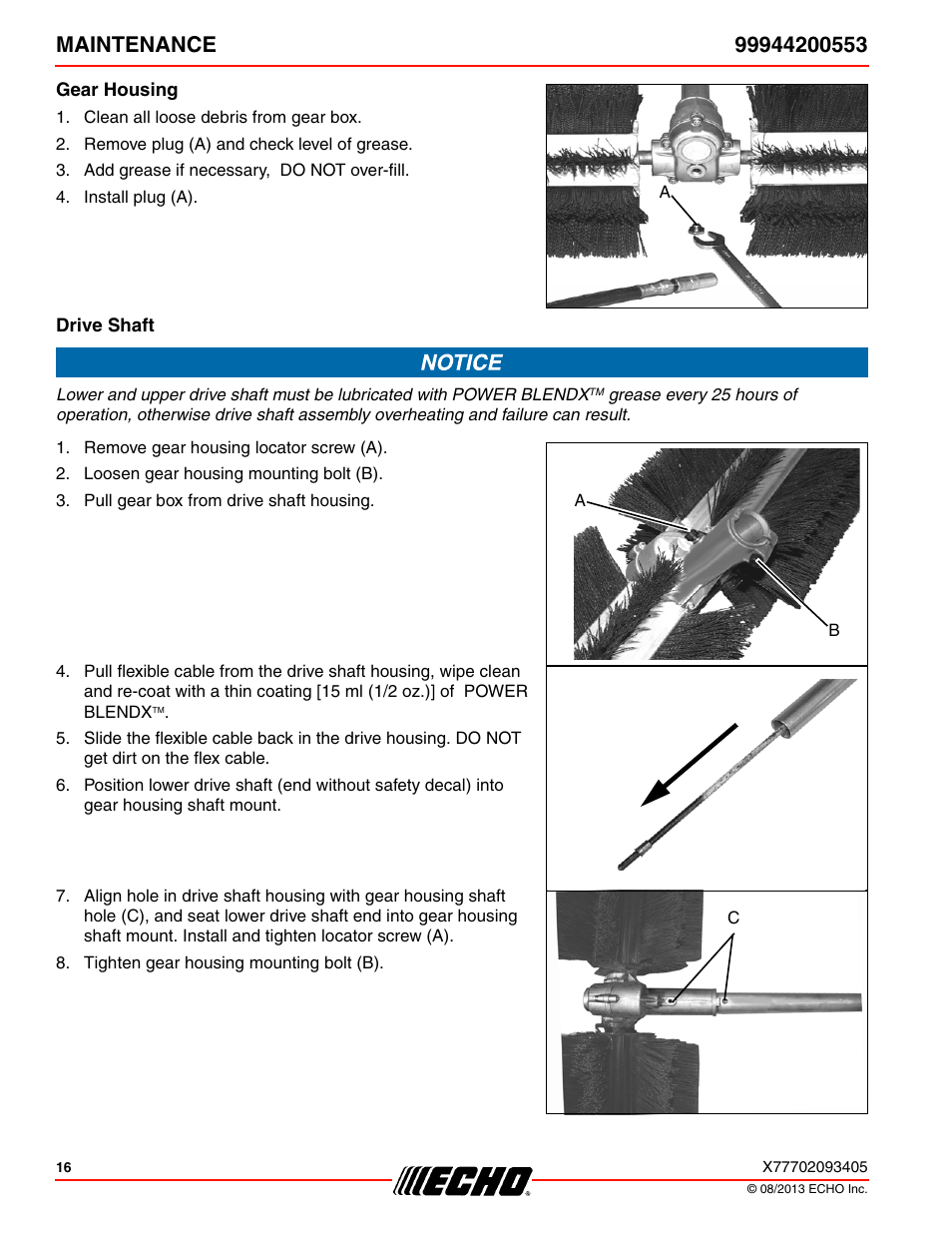 Gear housing, Drive shaft | Echo 99944200553 User Manual | Page 16 / 24