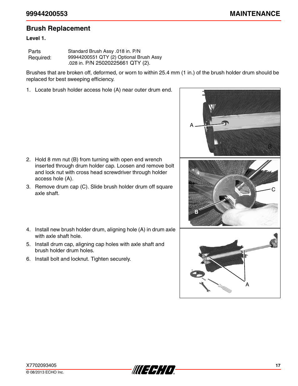 Brush replacement | Echo 99944200553 User Manual | Page 17 / 24