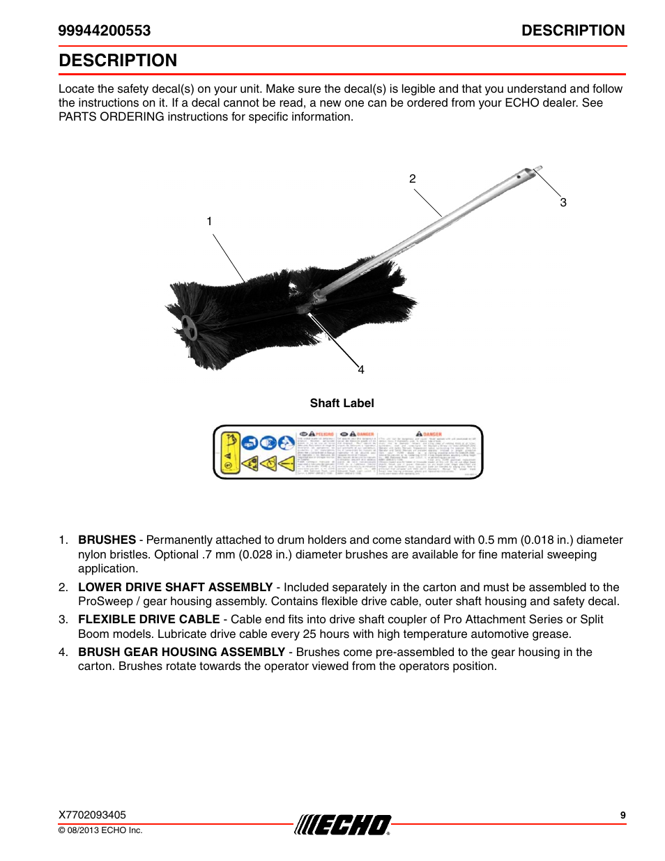 Description | Echo 99944200553 User Manual | Page 9 / 24