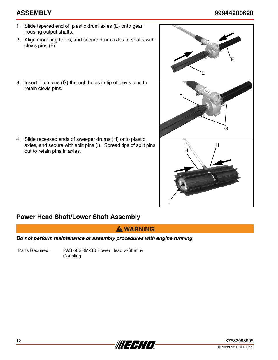 Power head shaft/lower shaft assembly | Echo 99944200620 User Manual | Page 12 / 24