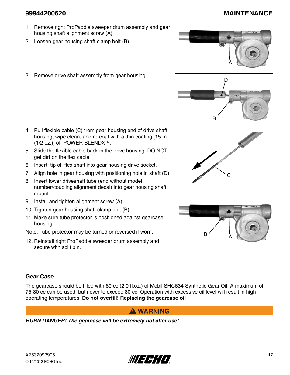 Gear case | Echo 99944200620 User Manual | Page 17 / 24