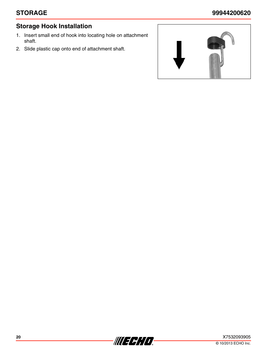 Storage hook installation | Echo 99944200620 User Manual | Page 20 / 24