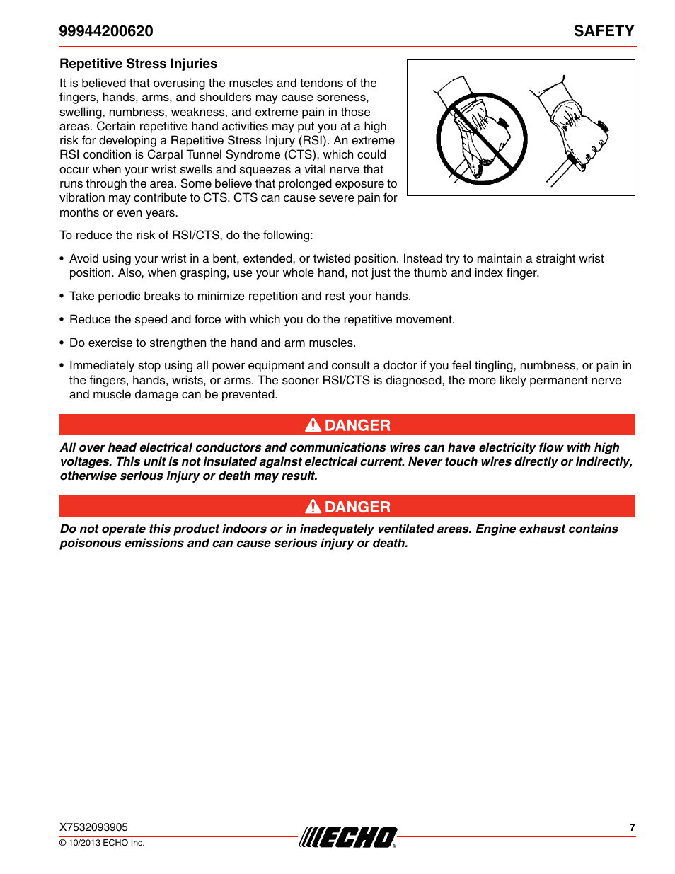 Repetitive stress injuries | Echo 99944200620 User Manual | Page 7 / 24