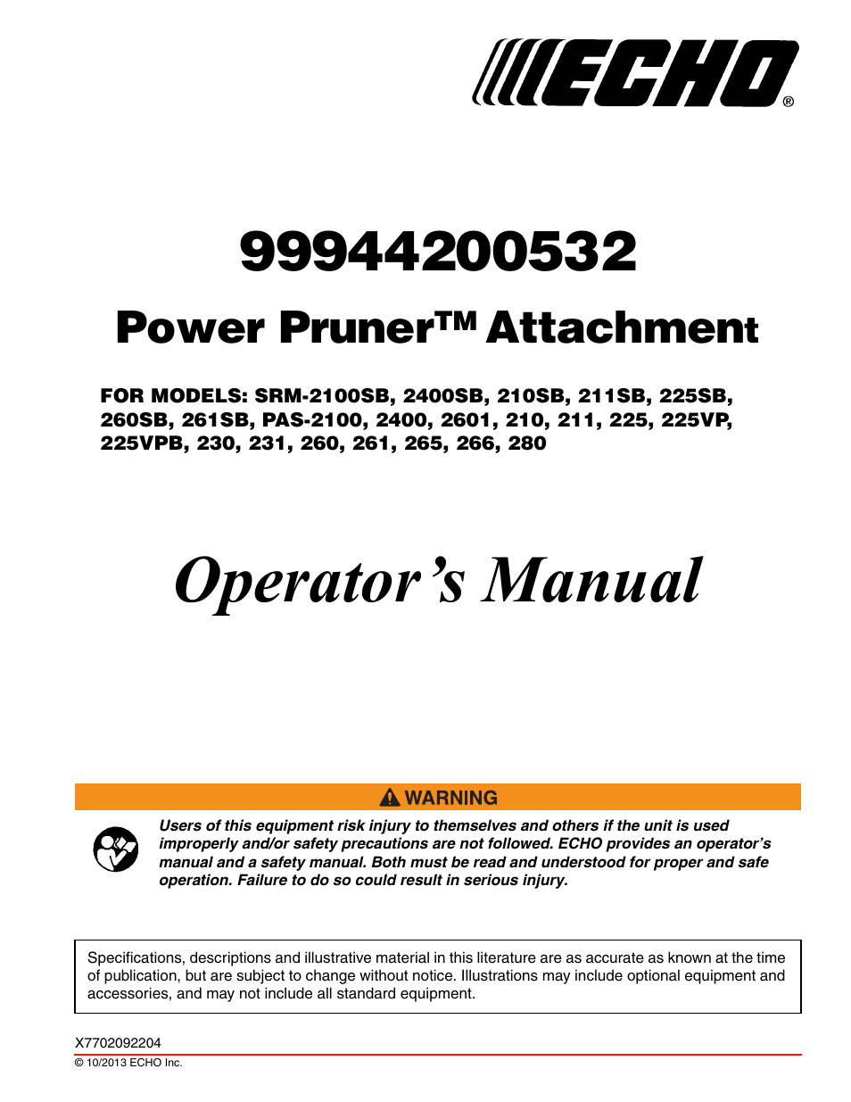 Echo 99944200532 User Manual | 28 pages