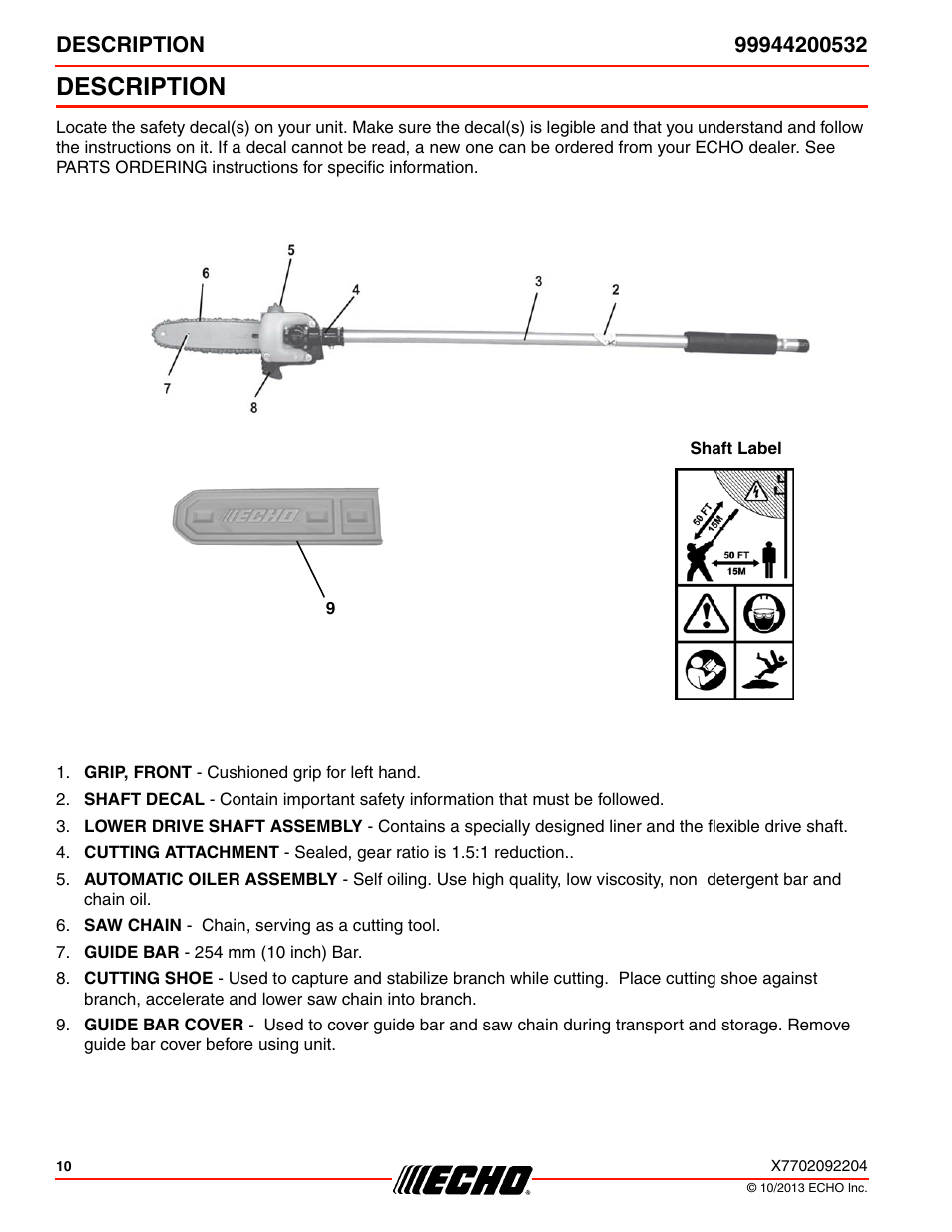Description | Echo 99944200532 User Manual | Page 10 / 28