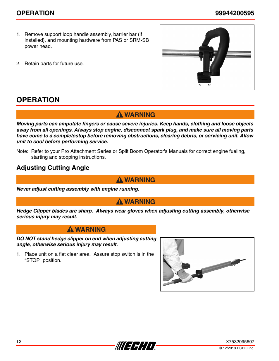 Operation, Adjusting cutting angle | Echo 99944200595 User Manual | Page 12 / 24