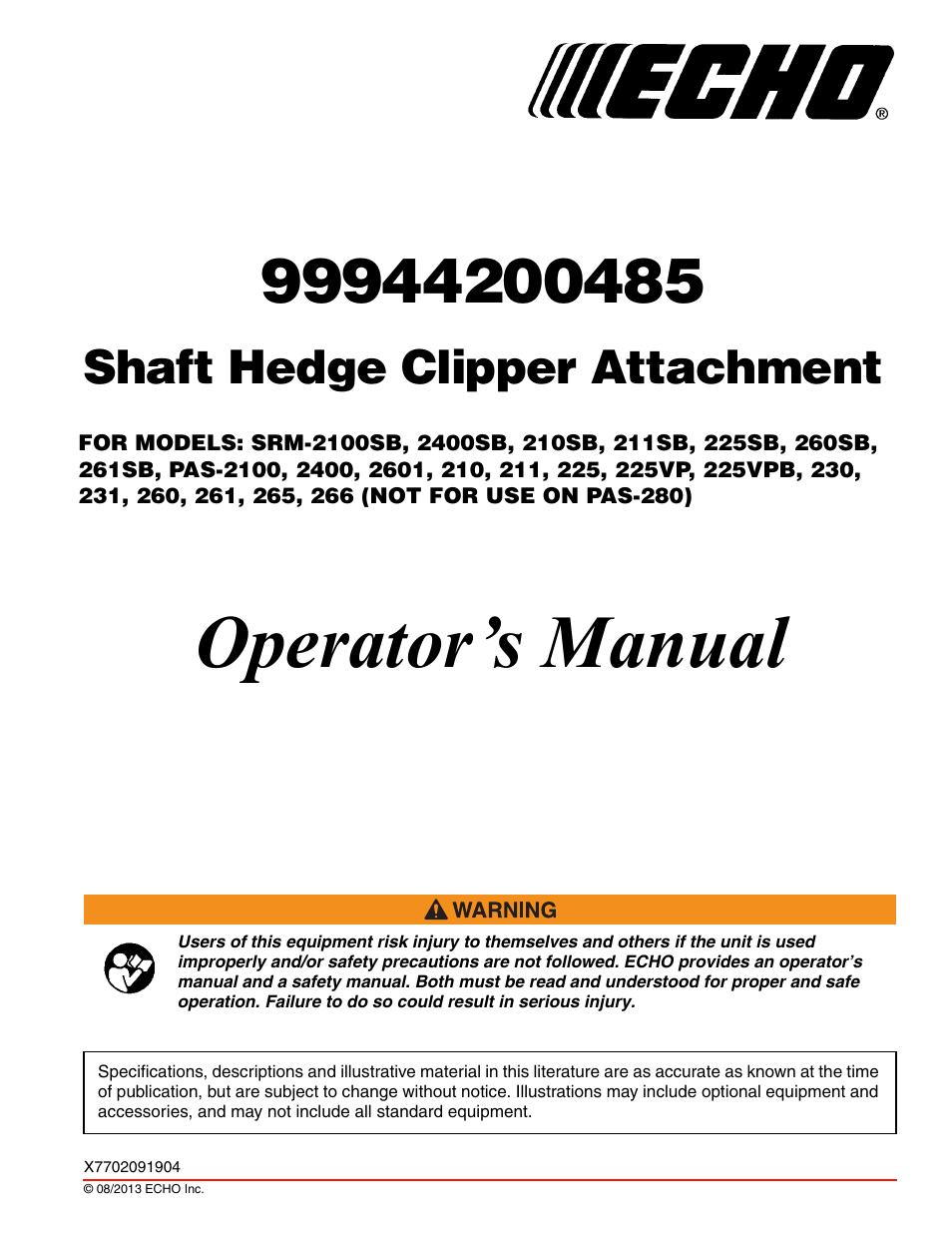 Echo 99944200485 User Manual | 24 pages