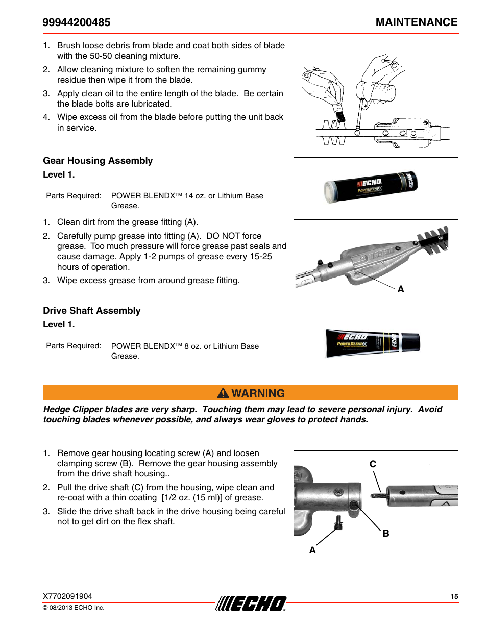 Gear housing assembly, Drive shaft assembly | Echo 99944200485 User Manual | Page 15 / 24