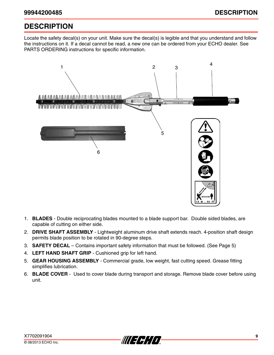 Description | Echo 99944200485 User Manual | Page 9 / 24