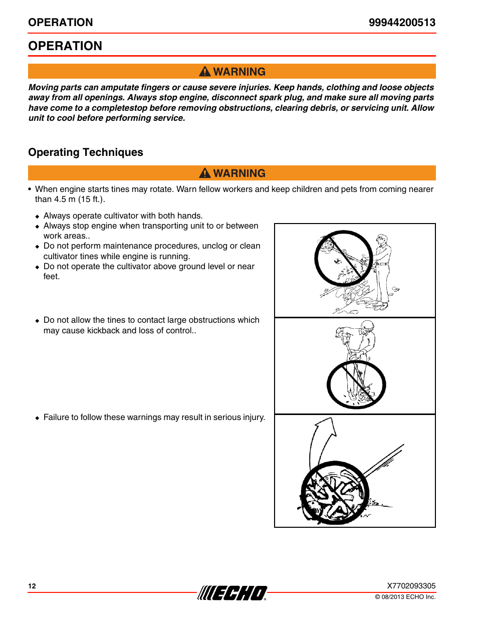 Operation, Operating techniques | Echo 99944200513 User Manual | Page 12 / 24