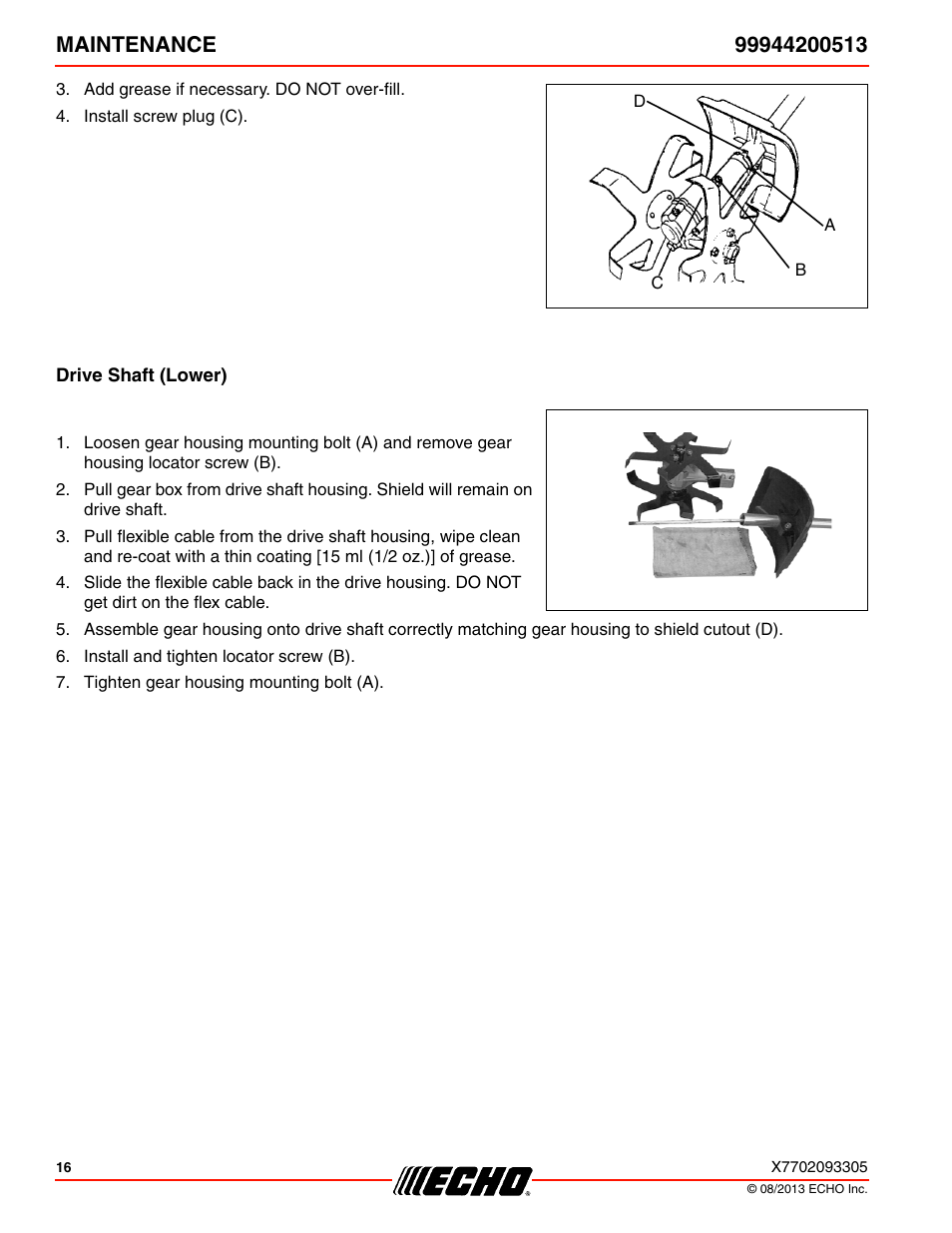 Drive shaft (lower) | Echo 99944200513 User Manual | Page 16 / 24