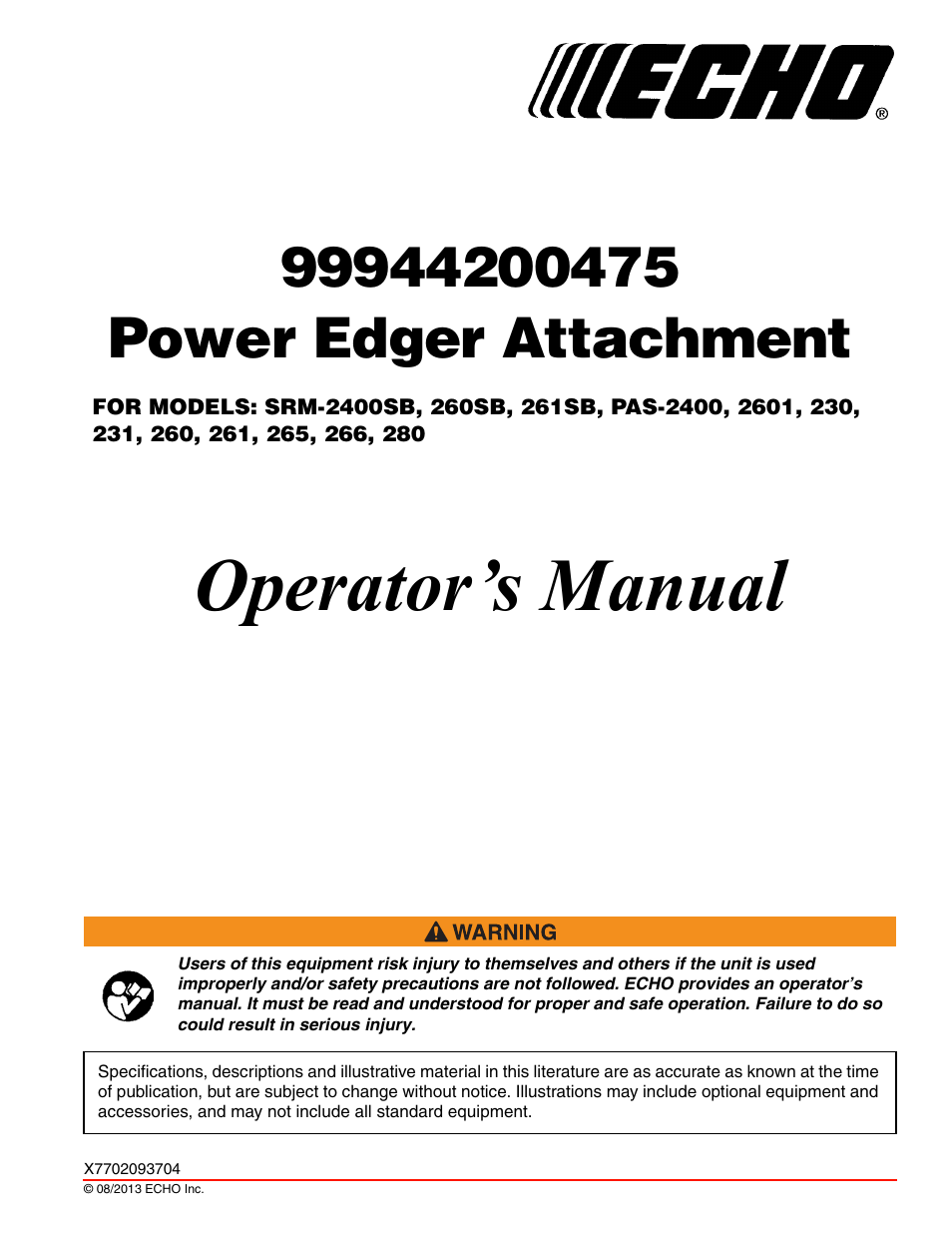 Echo 99944200475 User Manual | 24 pages