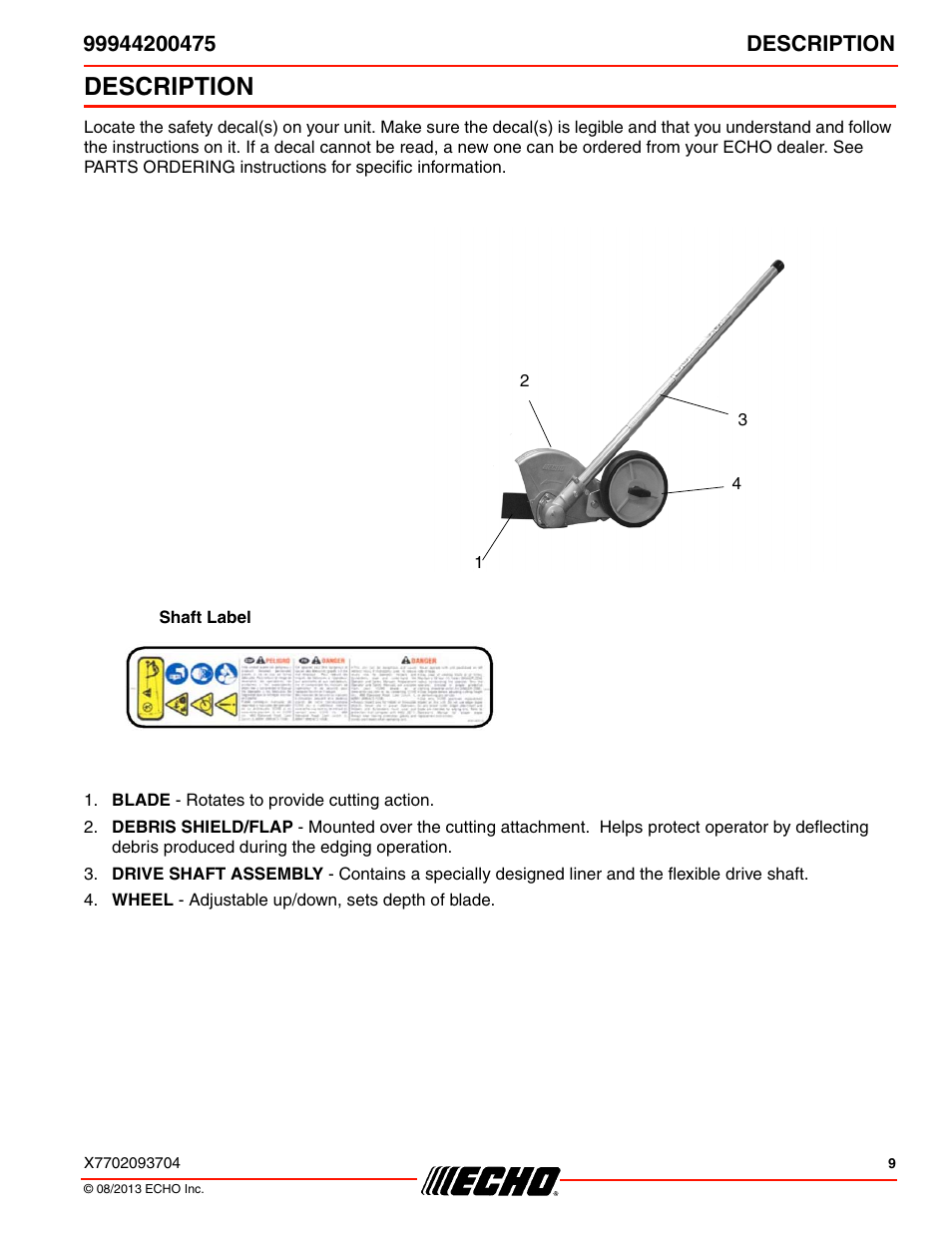 Description | Echo 99944200475 User Manual | Page 9 / 24