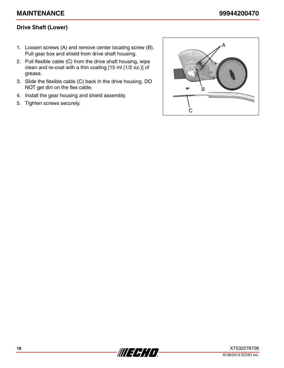 Drive shaft (lower) | Echo 99944200470 User Manual | Page 16 / 24