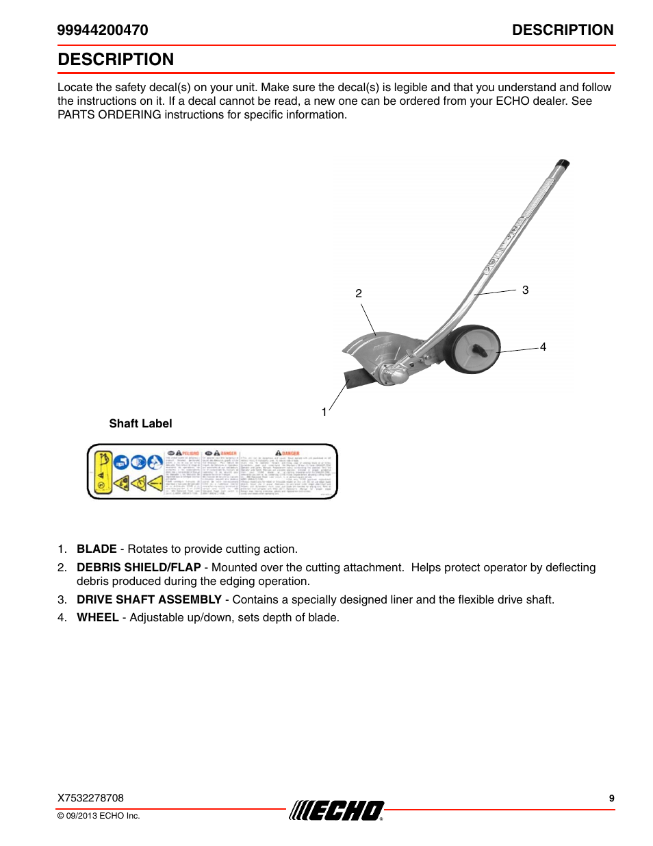 Description | Echo 99944200470 User Manual | Page 9 / 24