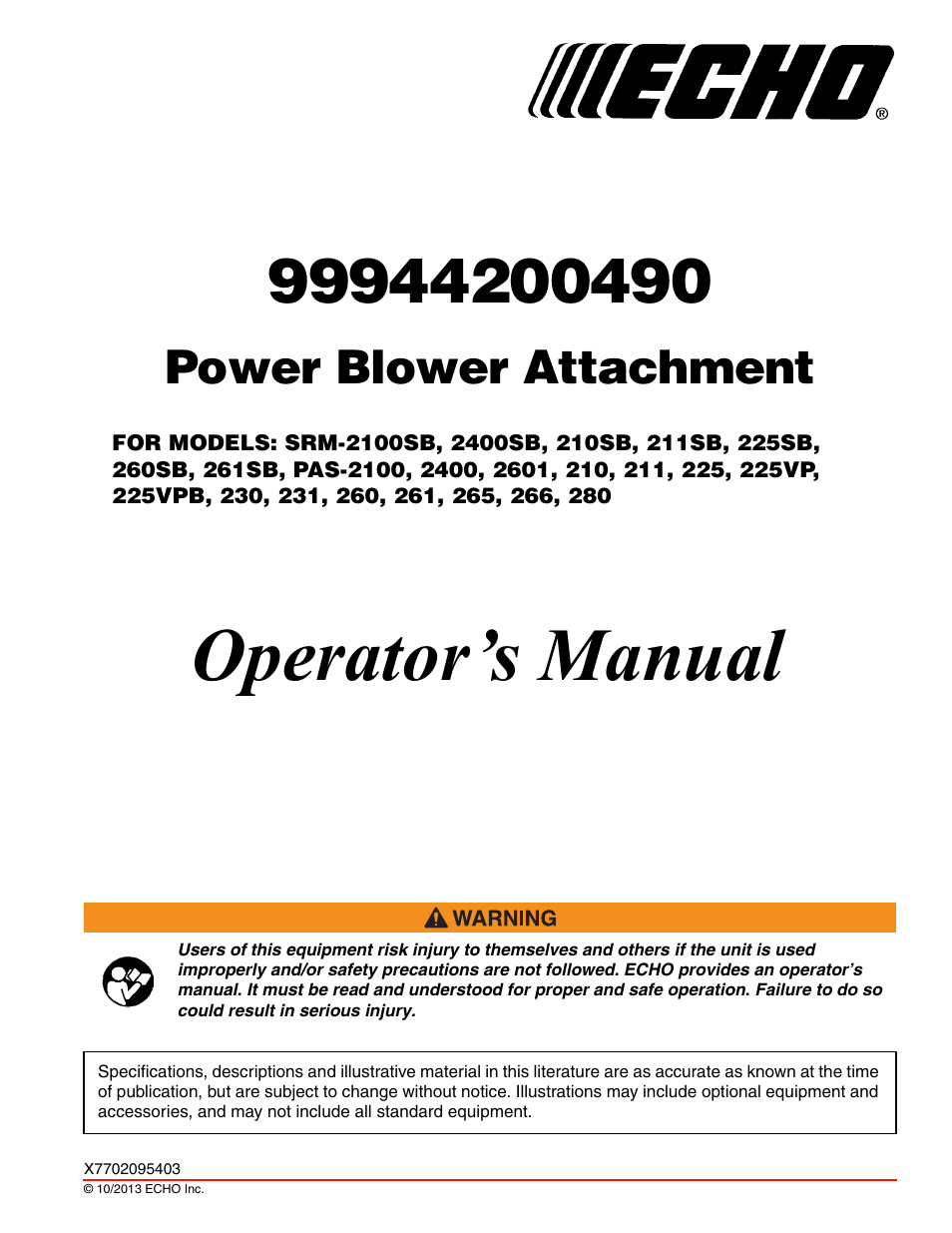Echo 99944200490 User Manual | 20 pages