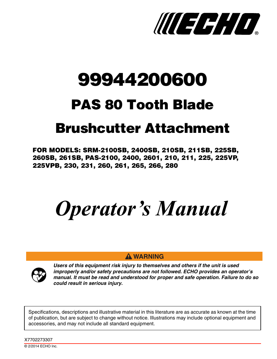 Echo 99944200600 User Manual | 24 pages