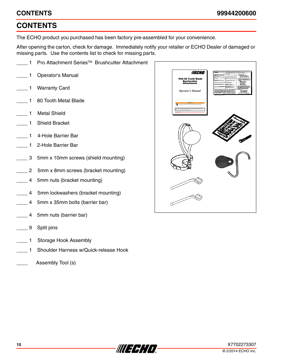 Echo 99944200600 User Manual | Page 10 / 24