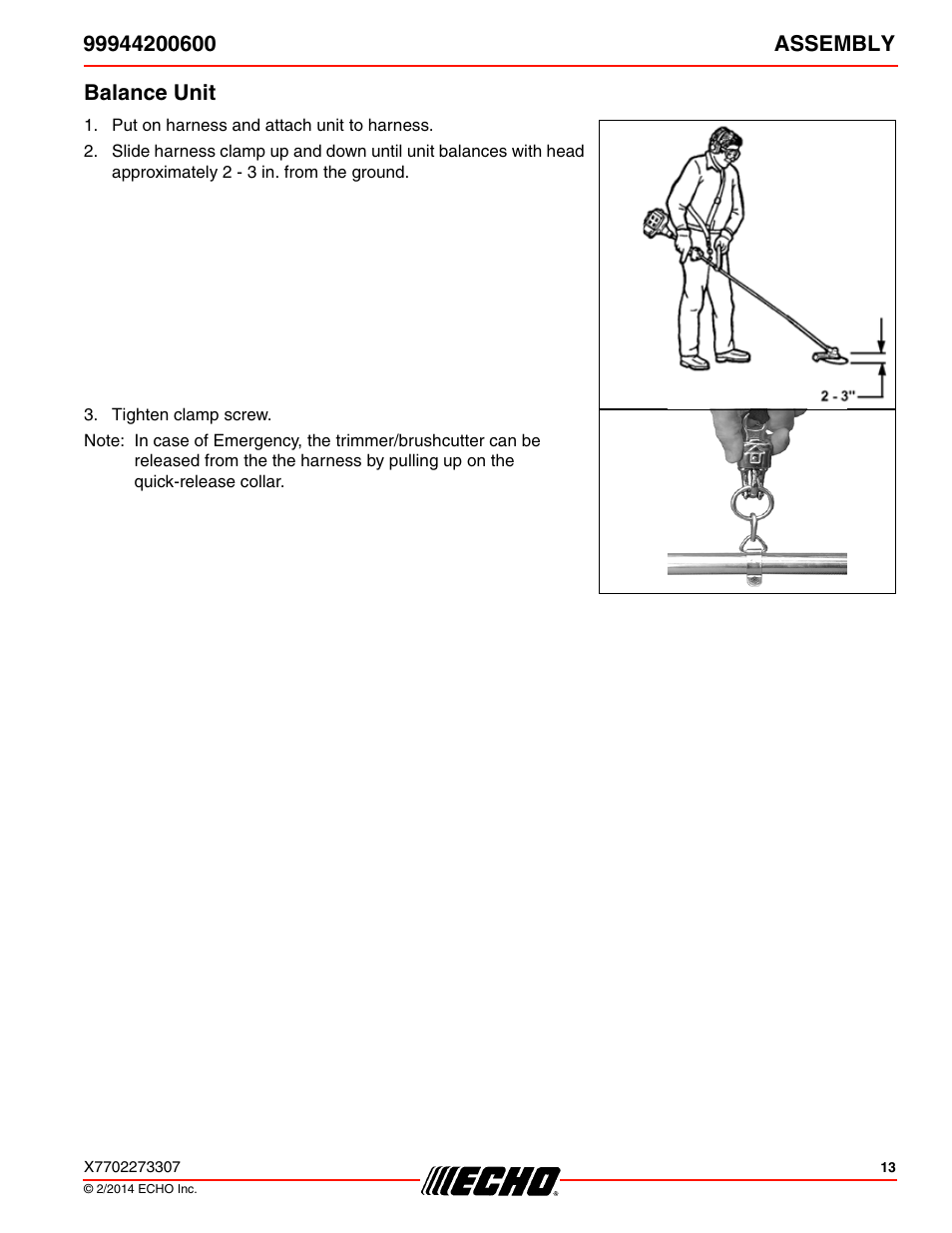 Balance unit | Echo 99944200600 User Manual | Page 13 / 24
