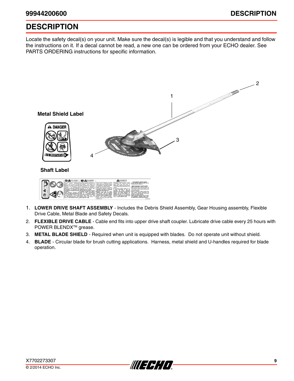 Description | Echo 99944200600 User Manual | Page 9 / 24