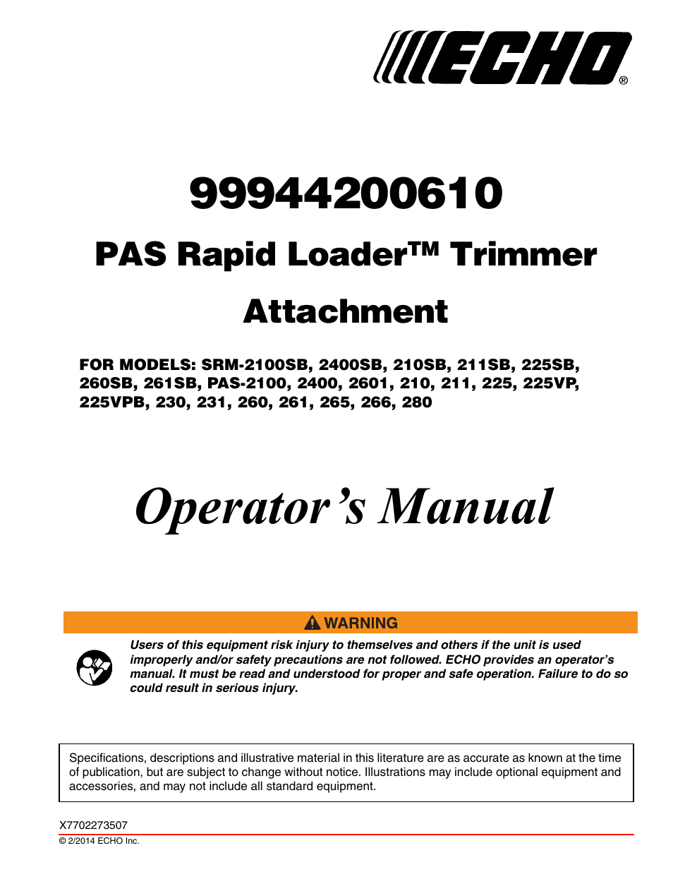 Echo 99944200610 User Manual | 24 pages
