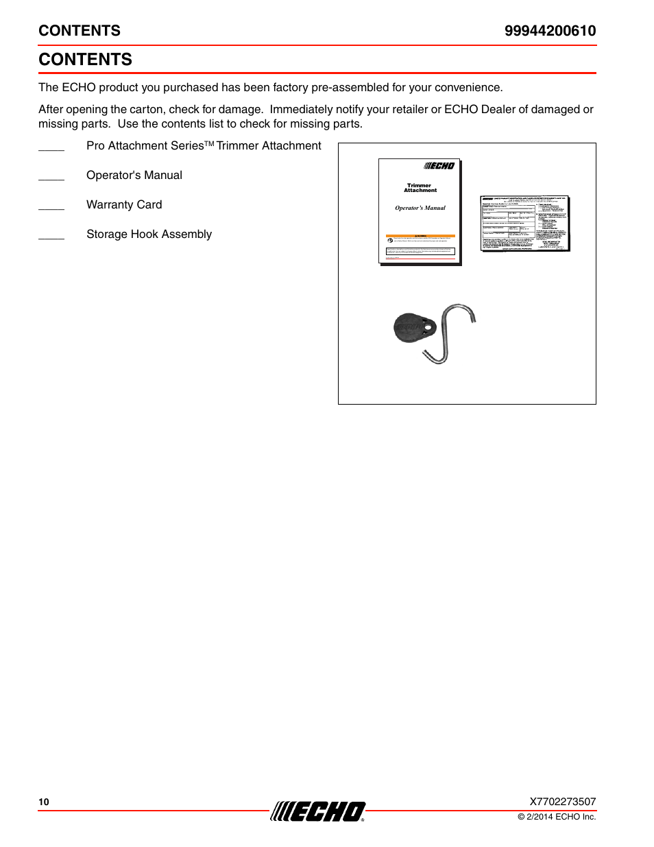 Echo 99944200610 User Manual | Page 10 / 24