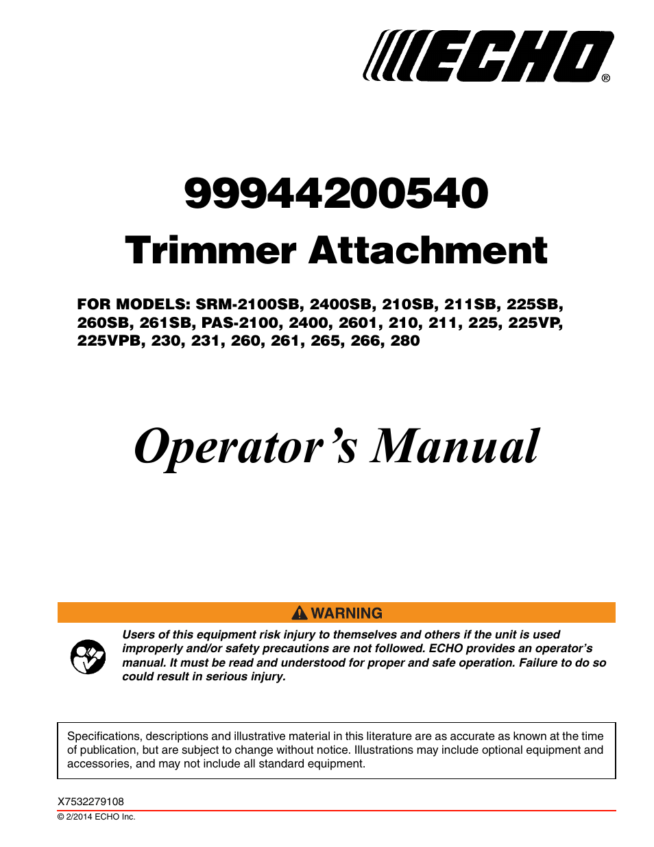 Echo 99944200540 User Manual | 24 pages