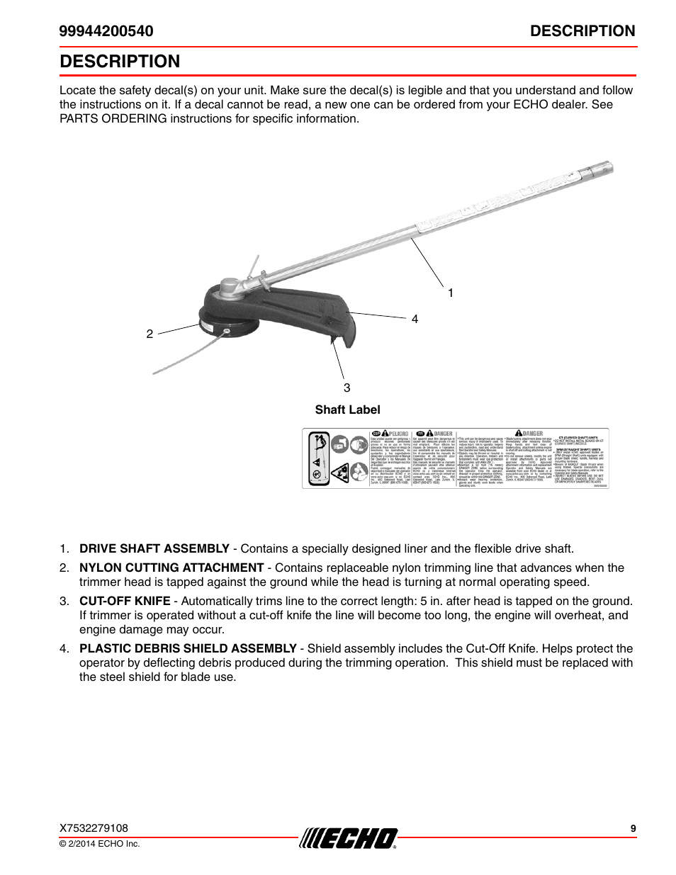 Description | Echo 99944200540 User Manual | Page 9 / 24