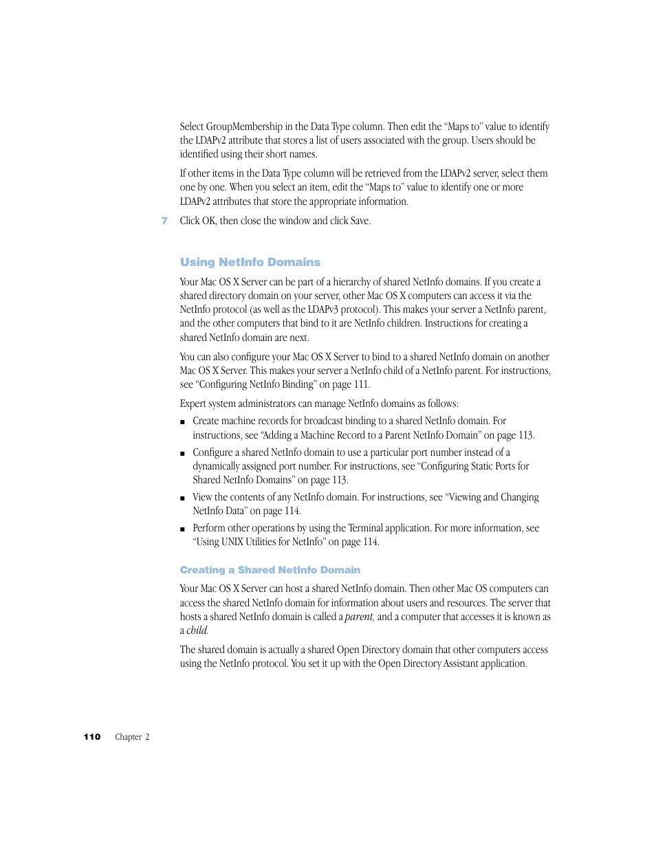 Using netinfo domains, Creating a shared netinfo domain | Apple Mac OS X Server (Administrator’s Guide) User Manual | Page 110 / 622