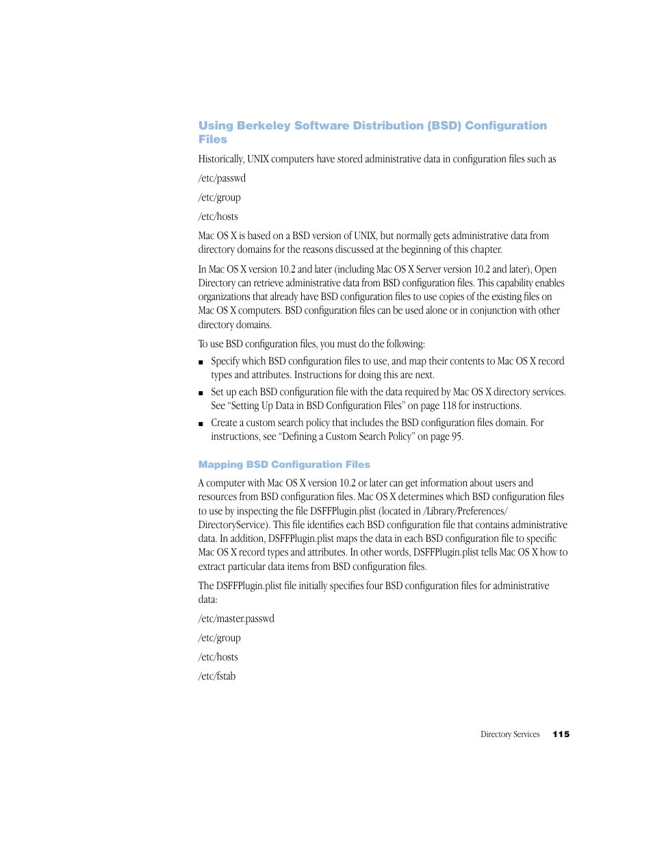 Mapping bsd configuration files | Apple Mac OS X Server (Administrator’s Guide) User Manual | Page 115 / 622