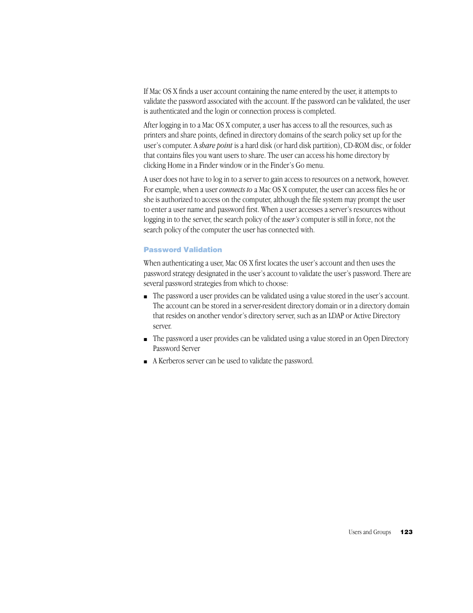 Password validation | Apple Mac OS X Server (Administrator’s Guide) User Manual | Page 123 / 622
