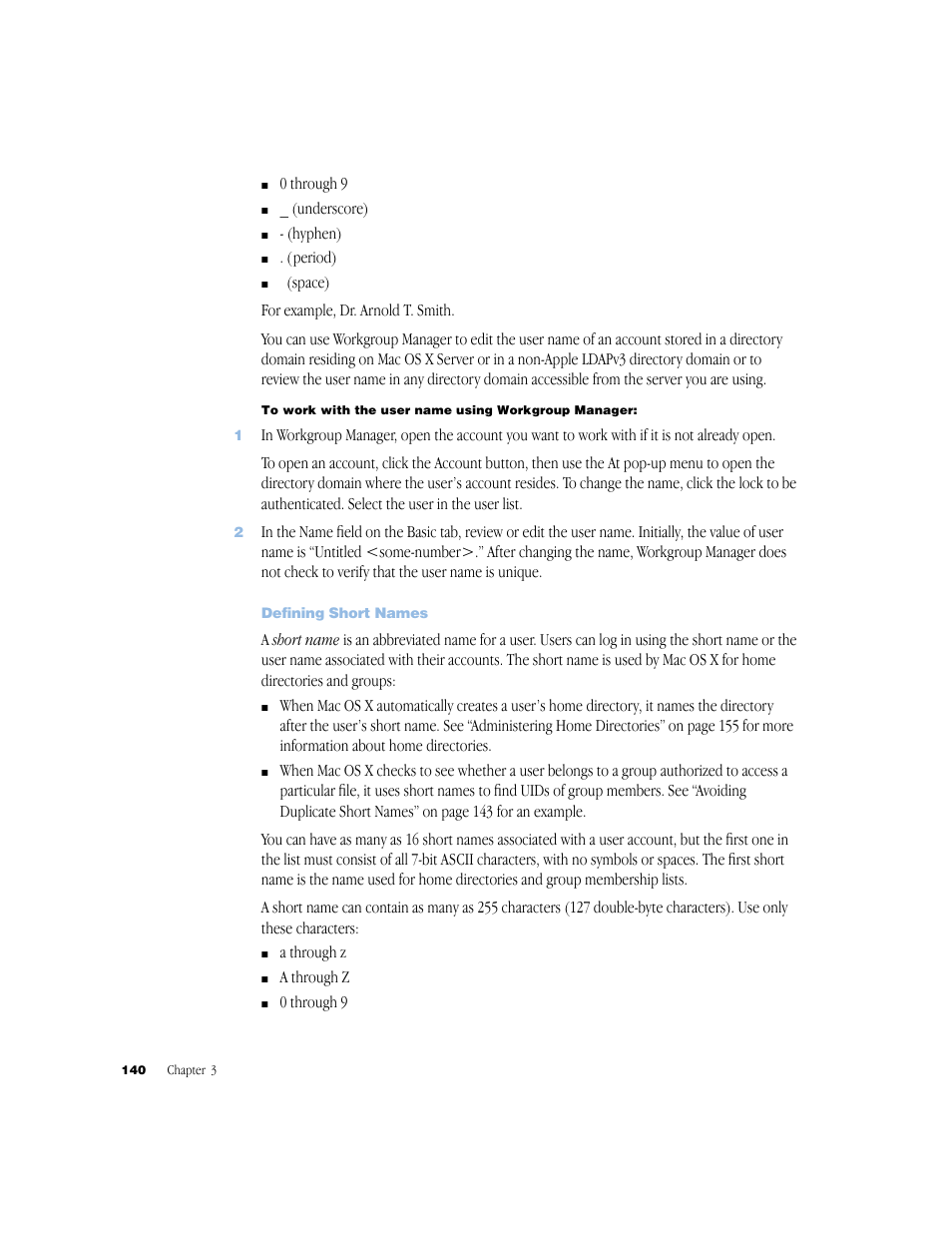 Defining short names | Apple Mac OS X Server (Administrator’s Guide) User Manual | Page 140 / 622