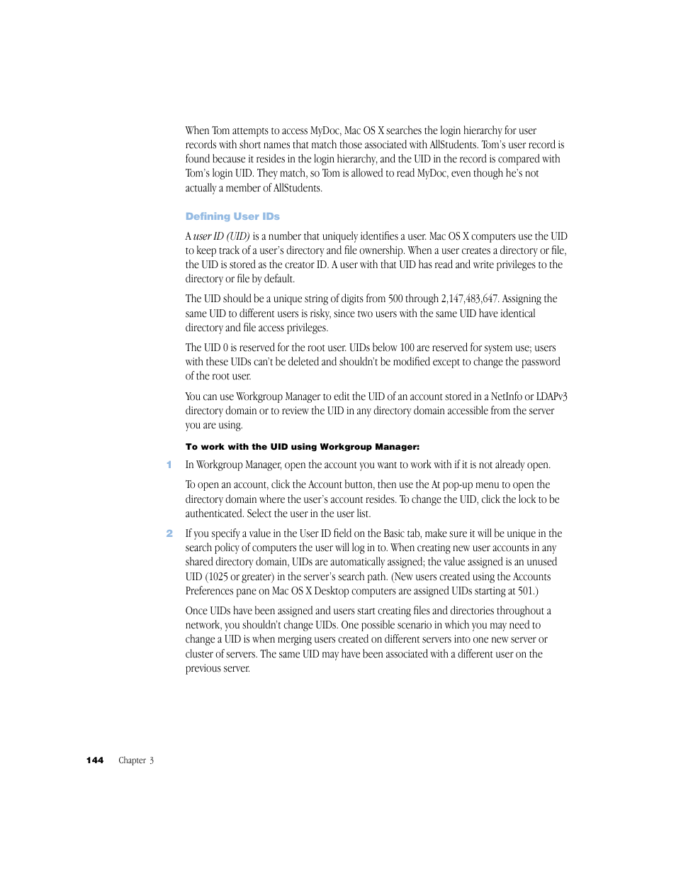 Defining user ids | Apple Mac OS X Server (Administrator’s Guide) User Manual | Page 144 / 622