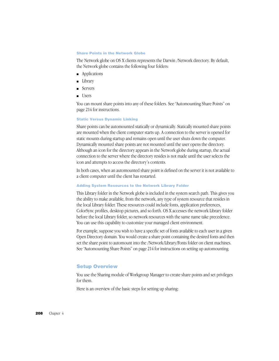 Setup overview | Apple Mac OS X Server (Administrator’s Guide) User Manual | Page 208 / 622