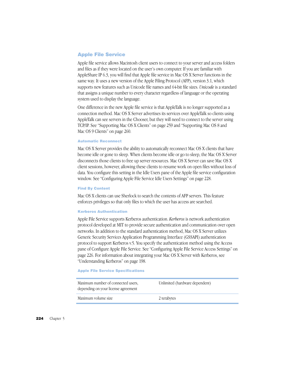 Apple file service | Apple Mac OS X Server (Administrator’s Guide) User Manual | Page 224 / 622