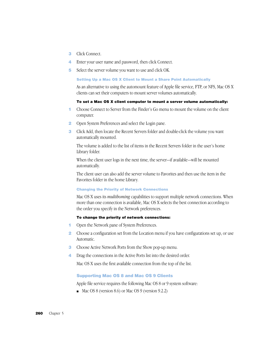 Supporting mac os 8 and mac os 9 clients | Apple Mac OS X Server (Administrator’s Guide) User Manual | Page 260 / 622