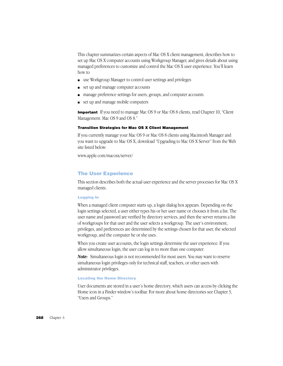 The user experience | Apple Mac OS X Server (Administrator’s Guide) User Manual | Page 268 / 622
