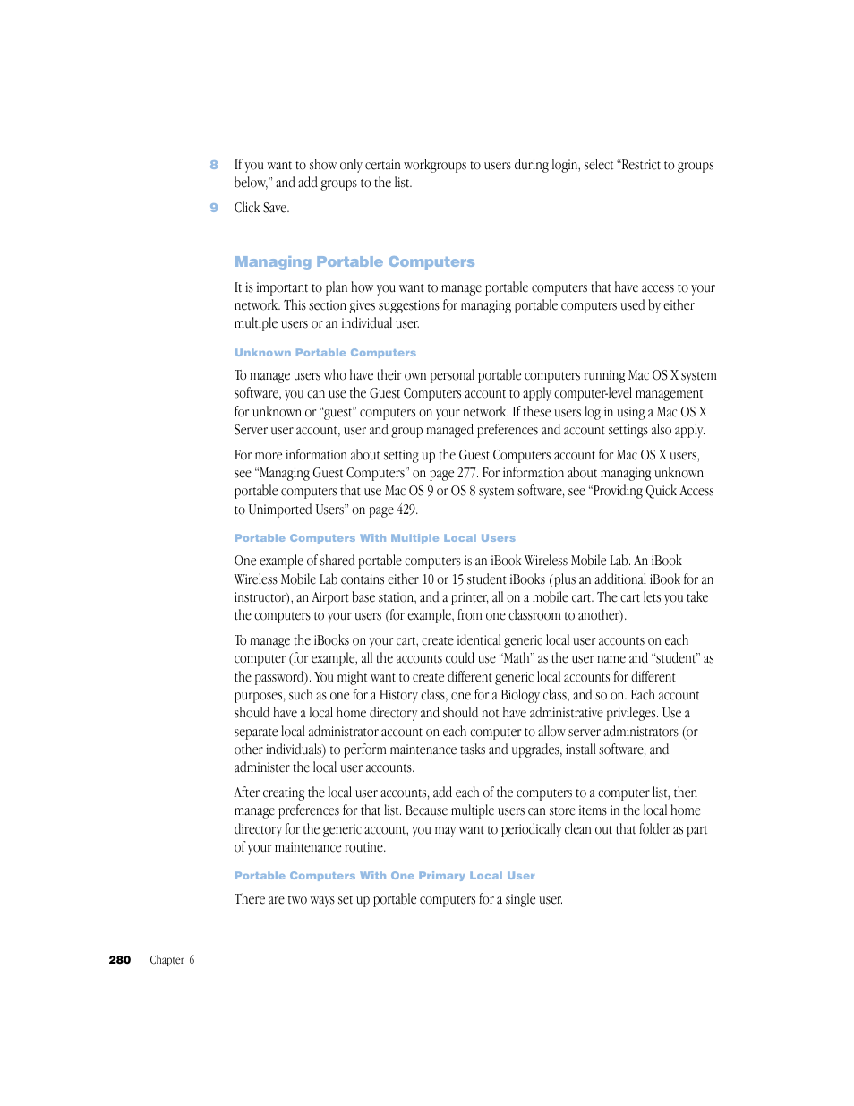 Managing portable computers | Apple Mac OS X Server (Administrator’s Guide) User Manual | Page 280 / 622