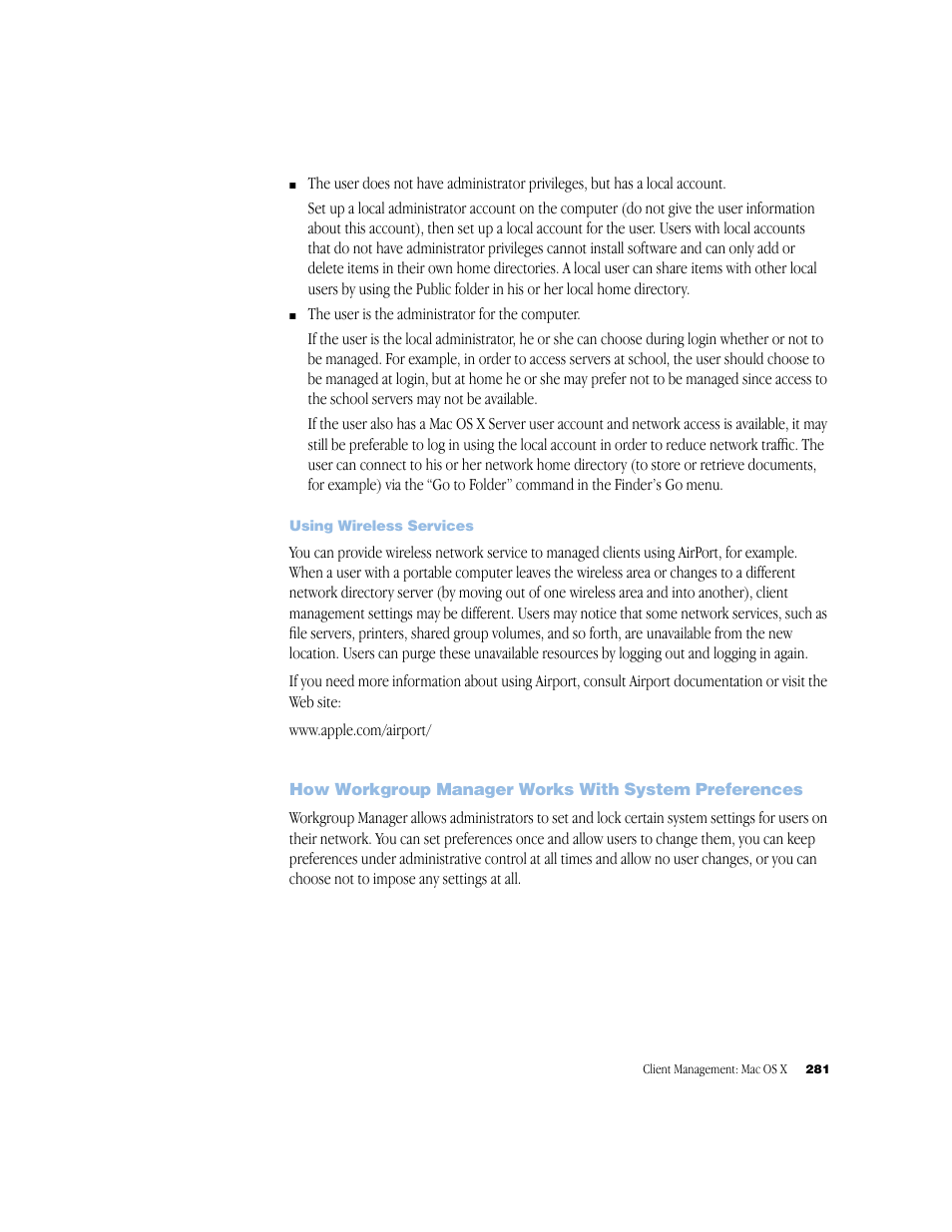 Using wireless services | Apple Mac OS X Server (Administrator’s Guide) User Manual | Page 281 / 622