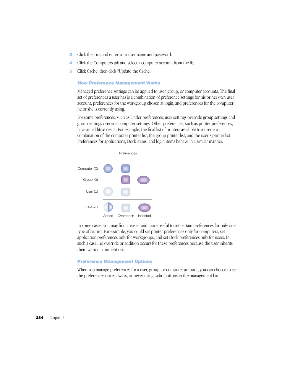 How preference management works, Preference management options | Apple Mac OS X Server (Administrator’s Guide) User Manual | Page 284 / 622