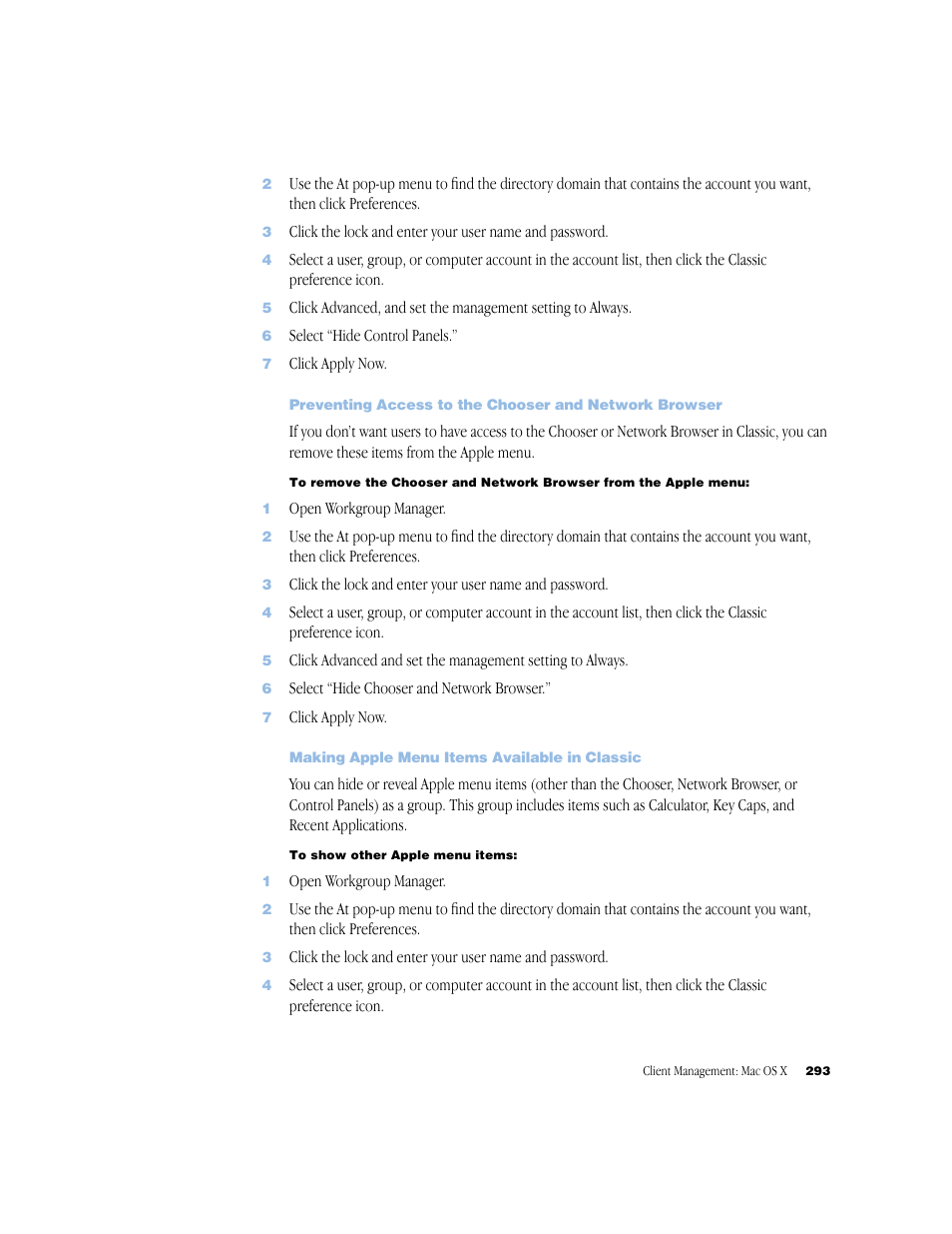 Making apple menu items available in classic | Apple Mac OS X Server (Administrator’s Guide) User Manual | Page 293 / 622