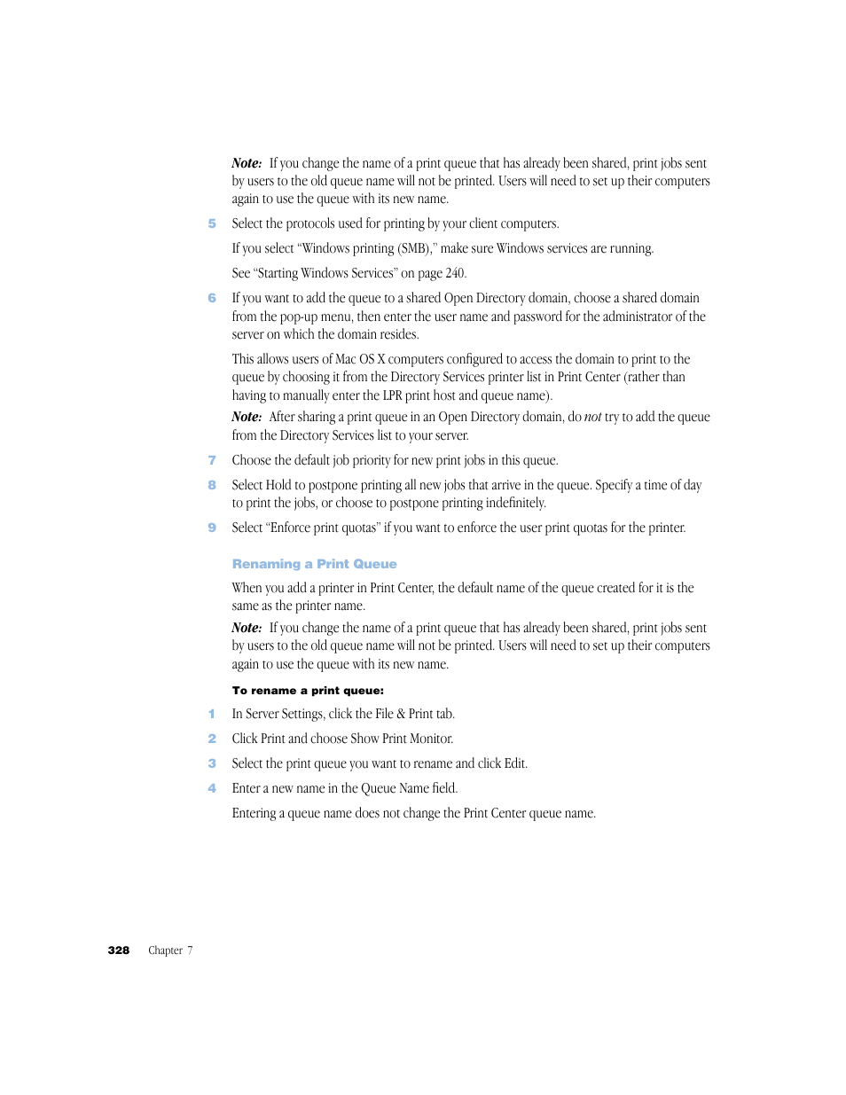 Renaming a print queue | Apple Mac OS X Server (Administrator’s Guide) User Manual | Page 328 / 622